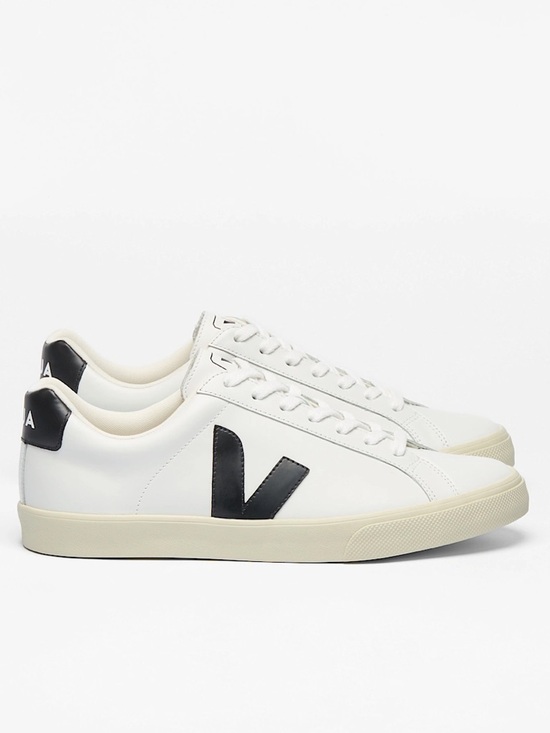 Veja Shoes - Veja White Leather Sneakers with Black/Navy V Logo